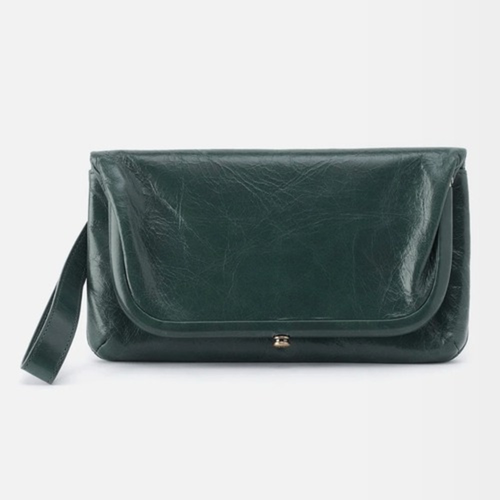 HOBO LAUREN CLUTCH LEATHER WRISTLET WALLET Sage Henna Luxury Leather, NWT